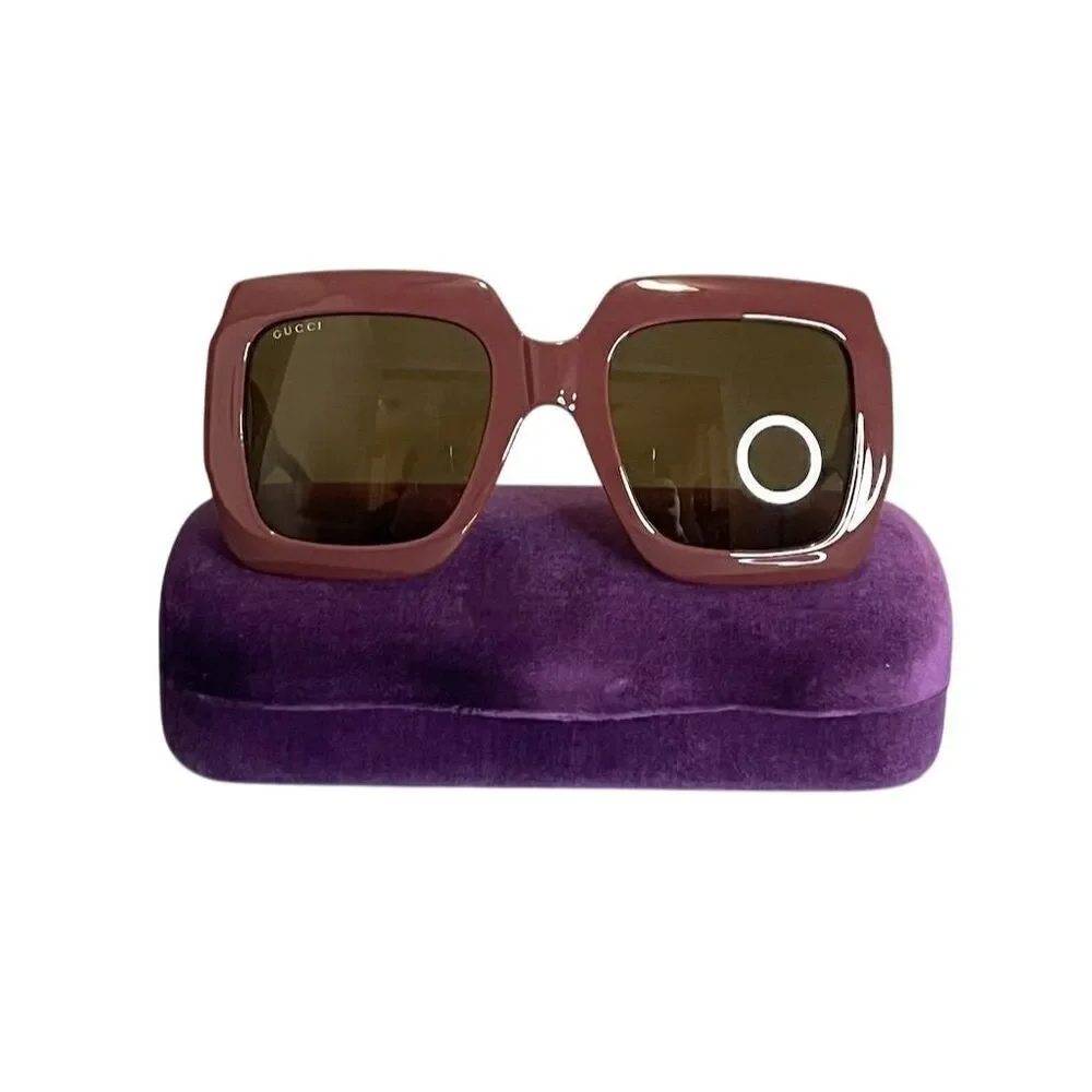 Authentic GUCCI GG1022S Women's Square Brown Plum Sunglasses Luxury Summer